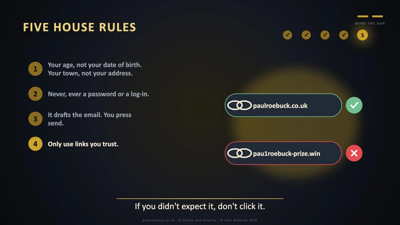 Slide 39: Five House Rules. If you didn't expect it, don't click it.