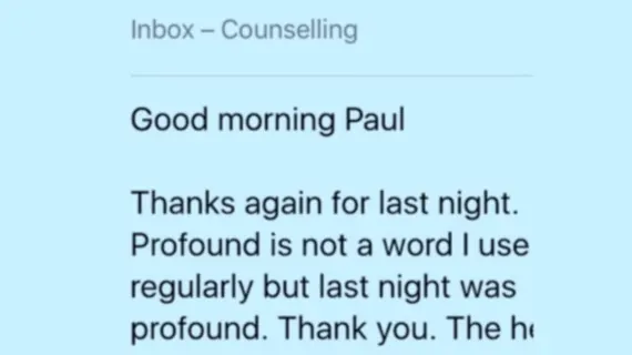 Client testimonial: Thanks again for last night. Profound is not a word I use regularly