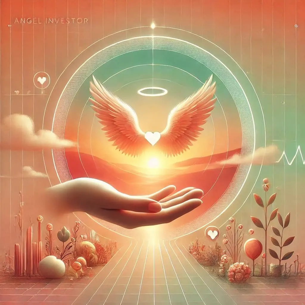 Illustration of an open hand beneath a winged heart on a warm sunrise