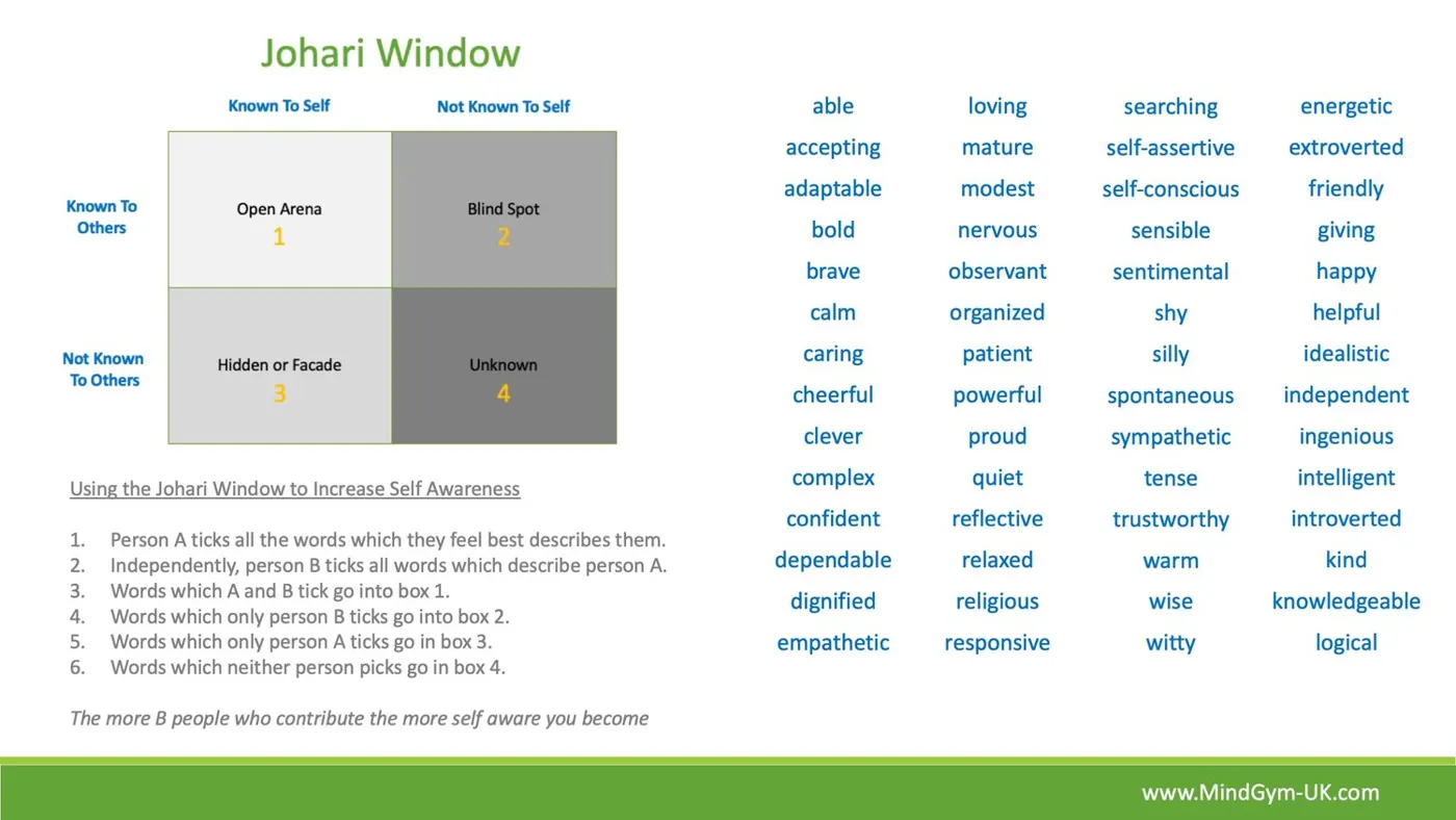 Emotional resilience. Johari Window
